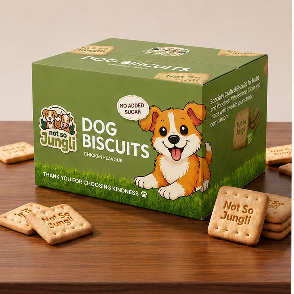 Not So Jungli veg dog biscuits bulk carton — 30 packs of 65g, ₹450