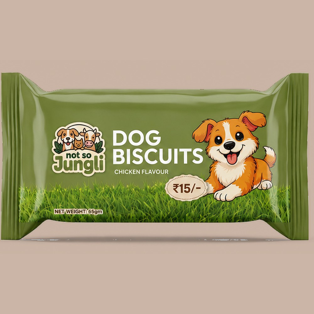 Not So Jungli veg dog biscuits 65g pocket pack — ₹15